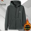 Men's Woodpecker Plus Red Knit Velvet Hoodie Jacket - Plus Size, Thin Fleece, Autumn/Winter Sports Cardigan