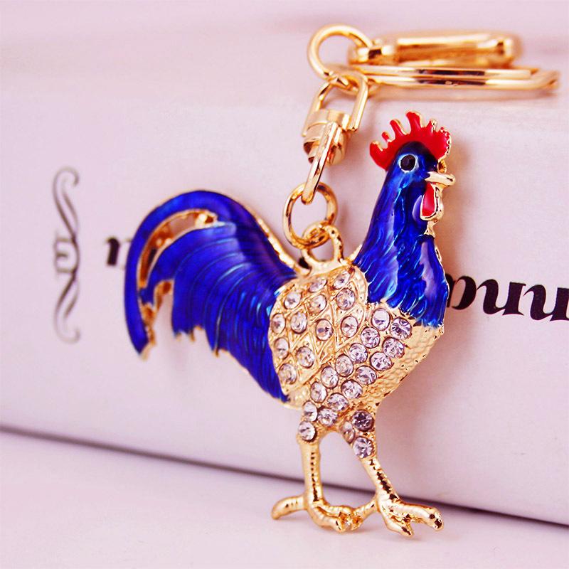 Bunte Strass Hahnen Hühner Schlüsselanhänger Luxus Metall Chinesisches Tierkreiszeichen Hühner Schlüsselanhänger Handtaschen Anhänger Schmuck Zubehör