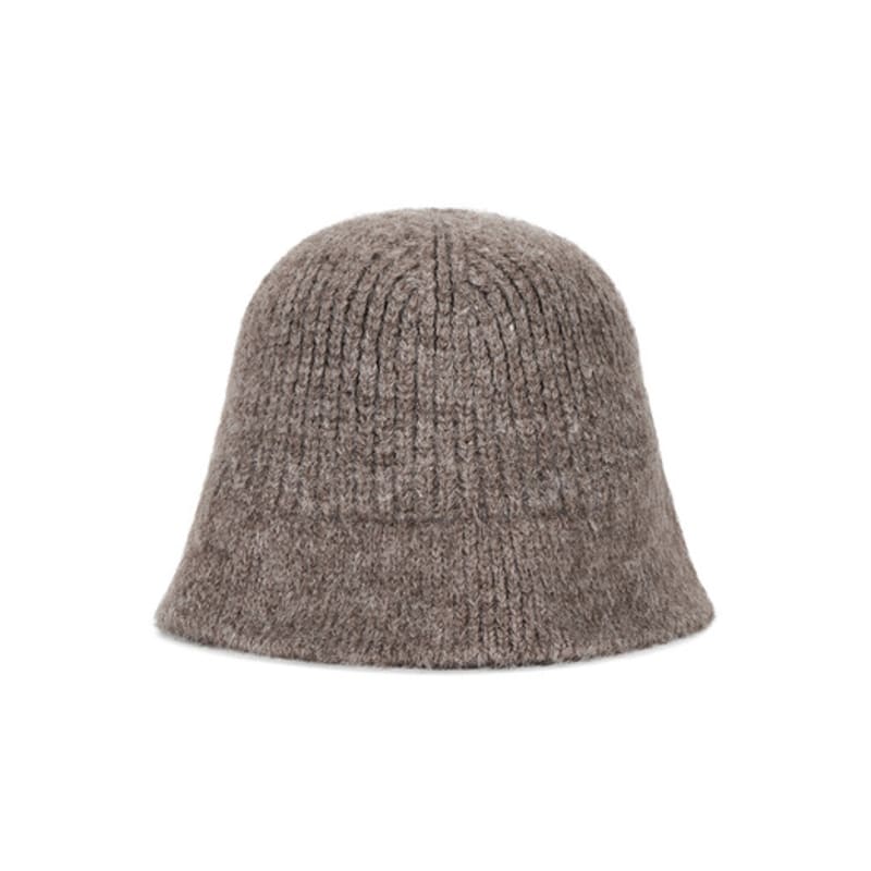 VARZAR VA Curved Oval Metal Washed Knit Bucket Hat Brown