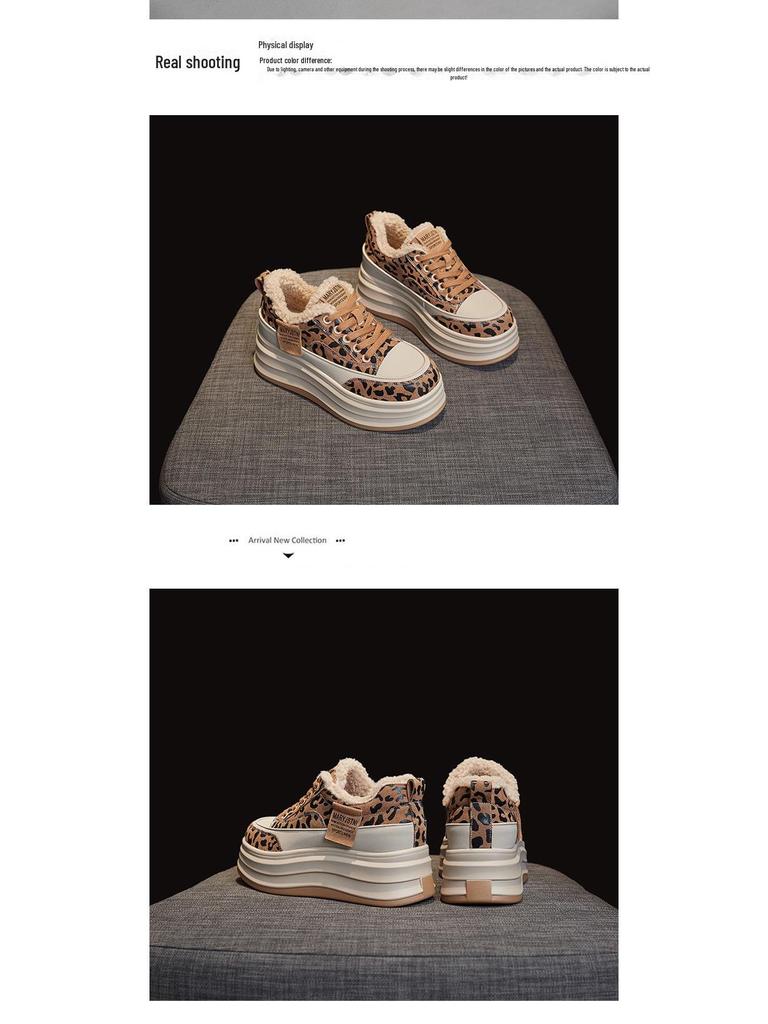 Women's Plush Warm Lamb Wool Height-Increasing Sneakers – Casual Thick-Soled Winter Shoes In White.