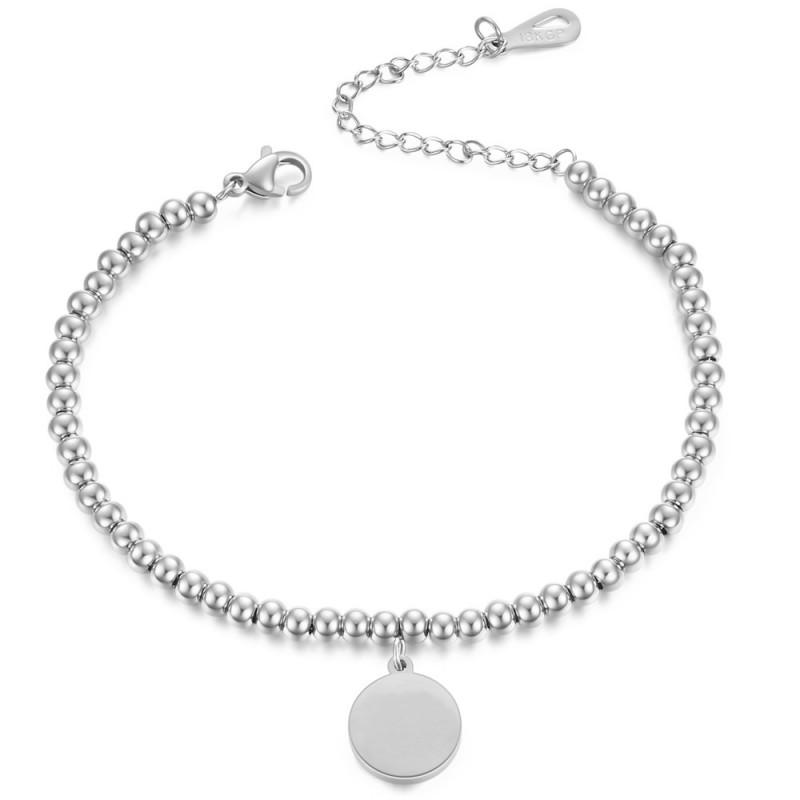 4mm Bead Bracelet Stainless Steel Round Disc Bangle Engraved Personalized Gift Women Minimalist Geometric Jewelry