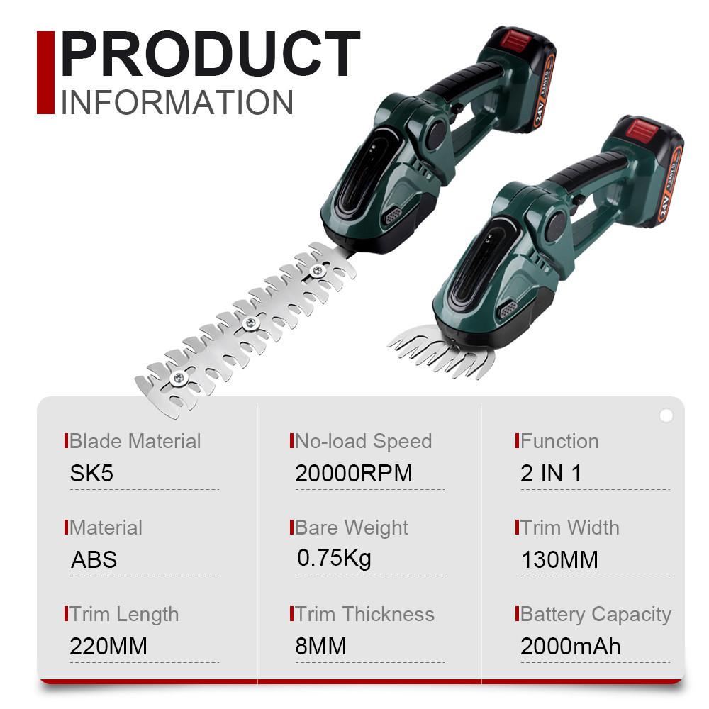 2 IN 1 20000RPM 24V Cordless Rechargeable Household Shrub Weeding Pruning Lawn Mower Handheld Electric Hedge Trimmer Garden Tool