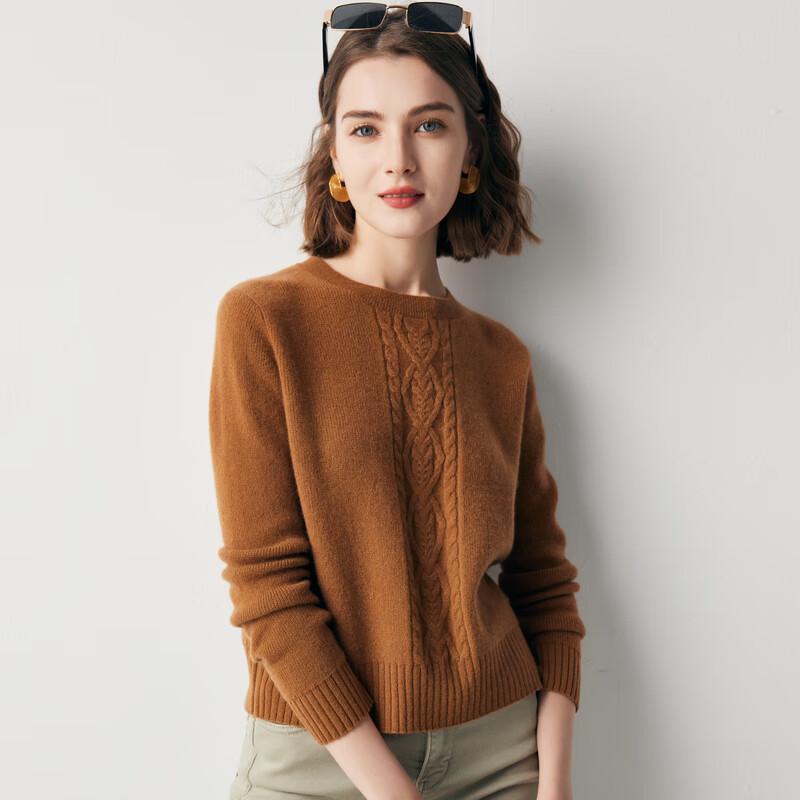 

Women s 100% Cashmere Cable Knit Round Neck Sweater L 165/105