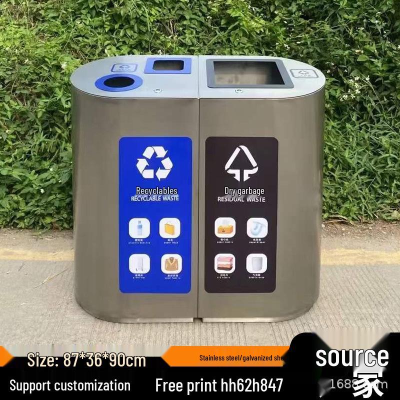 Large Stainless Steel Outdoor Sorting Trash Can for Parks and Commercial Spaces