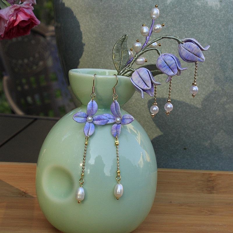 Antique Lily Of The Valley Wrapped Hairpin Finished Hanfu Retro Hair Accessories Hairpin Classical Earrings Set Earrings Accessories