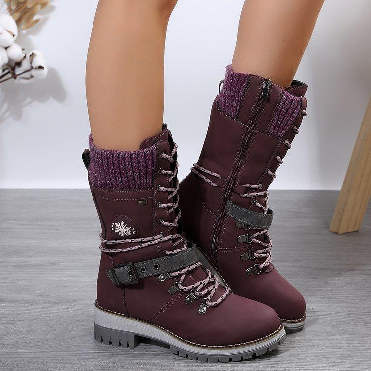 Large Size Martin Boots Women'S Autumn And Winter European, American, Medium Tube And Round Head Women'S Knight Leather Boots