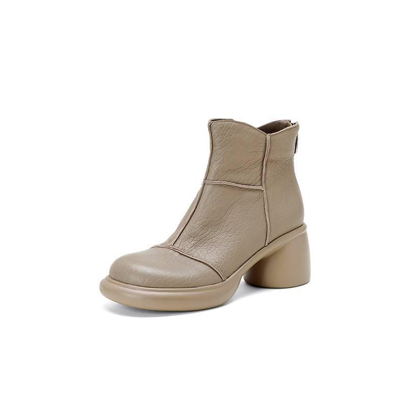 Autumn and winter women's leather boots medium heel sheepskin large size women's boots rear zipper thick sole new versatile leather low boots women