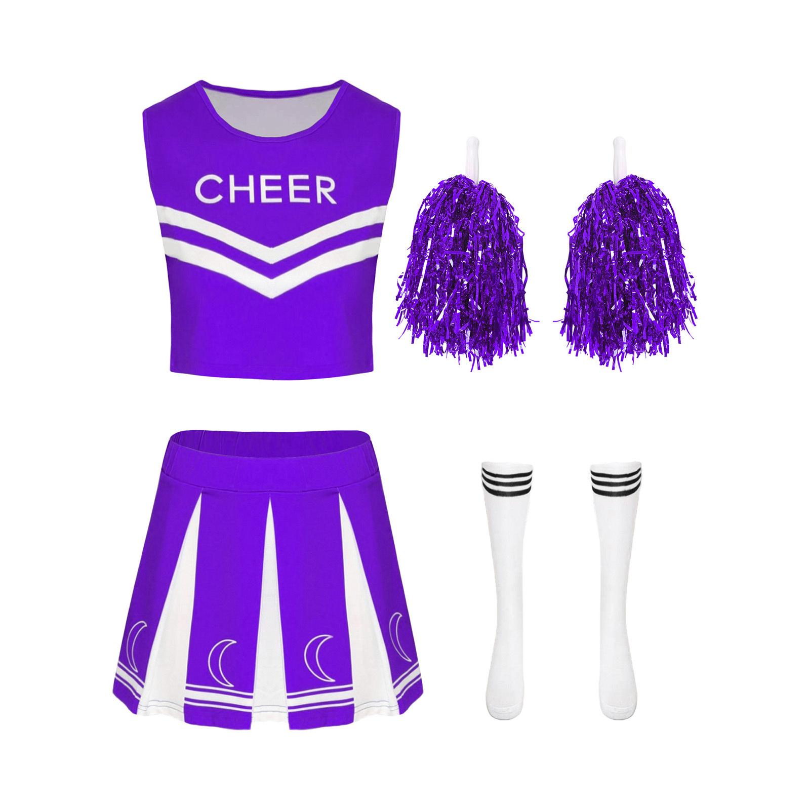 

Жіноча форма для чирлідингу без рукавів з принтом літер, укорочений топ, плісирована спідниця, шкарпетки, помпони