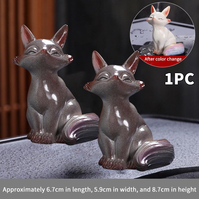 Cute Fox Color-Changing Tea Pet Ornament Creative Tea Ceremony Accessories Home Desktop Small Fox Figurines Decoration