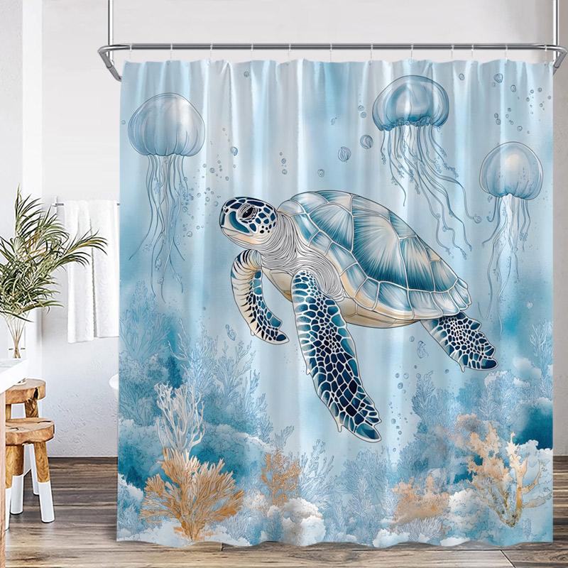 Ocean Dolphin Sea Turtle Shower Curtains Rainbow Waterfall Flowers Octopus Tropical Fish Seabed Scenery Bathroom Curtain Decor