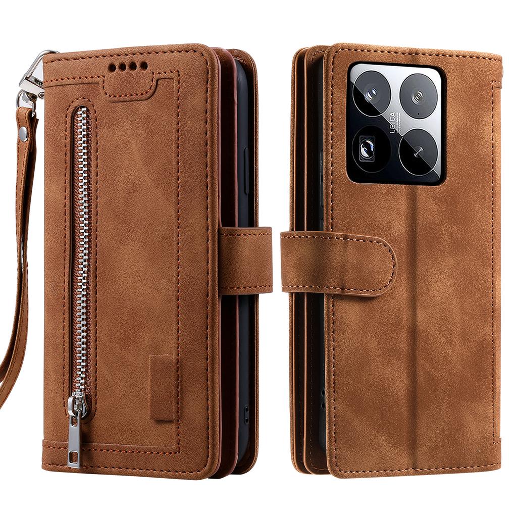 For Xiaomi 15 Pro Case PU Leather Phone Cover with Zipper Wallet 9 Card Slots