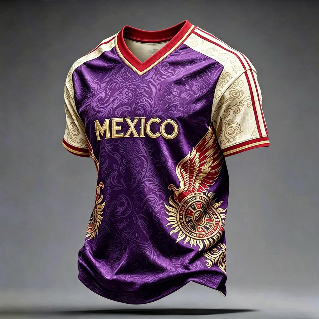 Men's Casual V-Neck Short Sleeve T-Shirt Lightweight Breathable with Mexico Letter Print