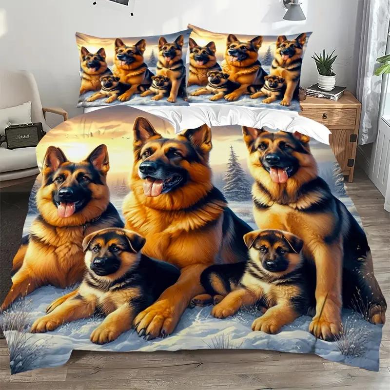 Dog-Themed Duvet Cover Set, Soft, And Breathable, Featuring Animal Print Bedding,Cute Dog Pattern Duvet Cover Set, Polyester