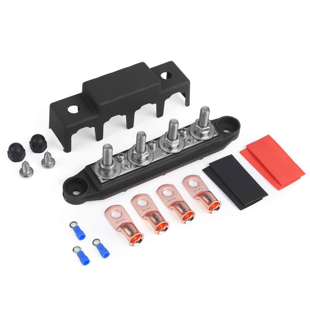 Bus Bar 12V-48V 250A Power Distribution Block 4 Posts Junction M8 M10 For Marine Automotive Copper Battery Busbar Terminal Block