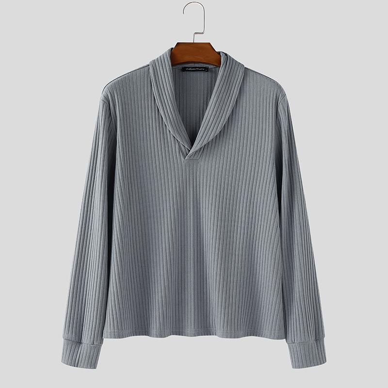 

INCERUN Мужской Весенне-Осенний Пуловер с V-образным Вырезом и Длинным Рукавом, Повседневный Вязаный Топ 5XL синий