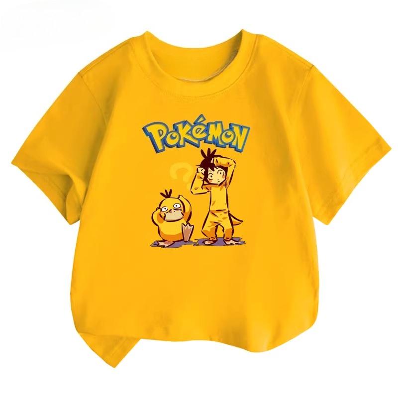 Potdemiel  100 Cotton Childrens Summer TShirt with Pikachu and Psyduck Print Unisex Size Comfortable and Breathable