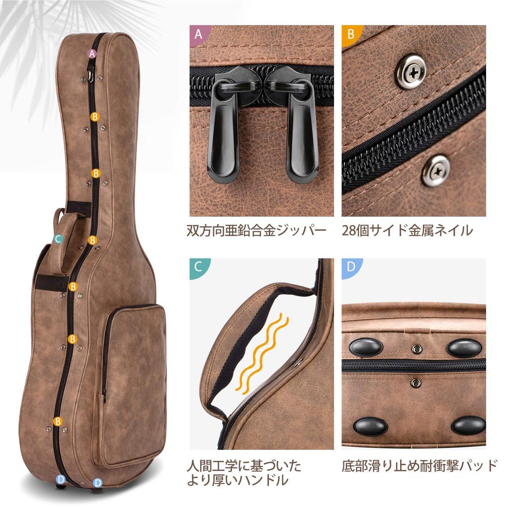 CAHAYA Guitar Case Acoustic PU Material Waterproof 20mm Cushion Easy to Clean Neck Pillow Included 3 Pockets Large Capacity Classical Guitar Folk