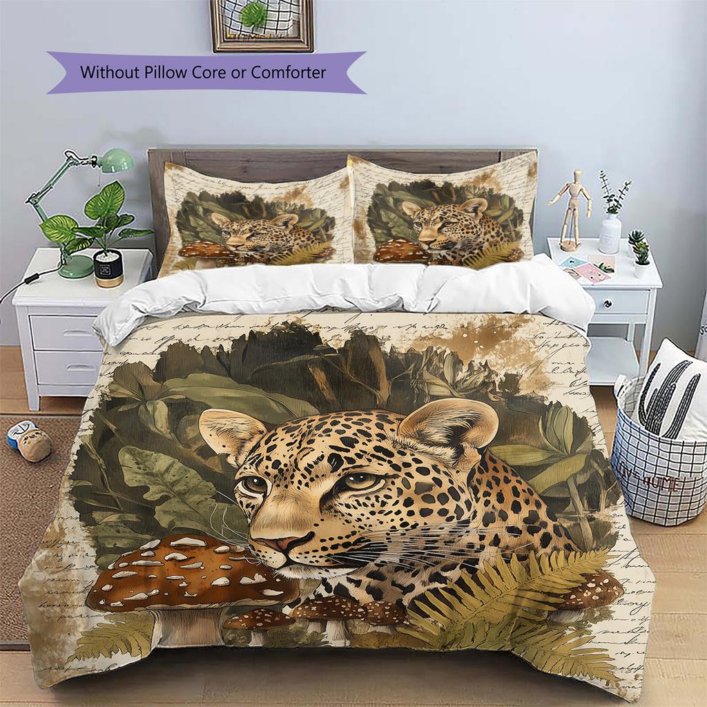 Forest Leopard Pattern Bedding Quilt Set Quilt Cover Pillowcase Home Decoration Gift (1 * Duvet Cover + 2 * Pillowcase, Without Core)