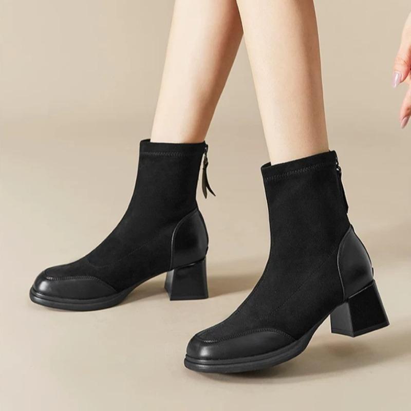 Hot Sale Brand Women Ankle Boots Autumn Winter Square Head Warm High Heel Shoes Fashion Designer Women Senior Shorts Boots 34-40