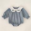 Bestickter Kragen Baby Mädchen Strampler im koreanischen Stil - Frühling/Herbst Mode Langarm Jumpsuit