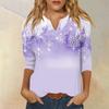 Seven Inch Sleeve Women's Top Printed Retro Fashion Casual Loose V-neck Shirt Christmas