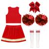 Girls Cheerleading Outfit Sleeveless V Neck Crop Top and Elastic Waist Skirt Set with Bowknot 2Pcs Hand Flowers