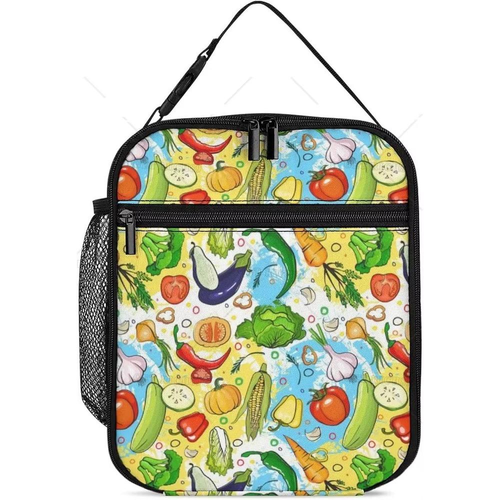 Funny Food Pattern Lunch Bag Leakproof Lunch Pail Container for Adults Work Outdoor, Reusable Handbag, To Keep Food Hot/Cold