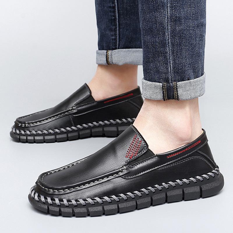 Spring and Summer 2025 Large Size Men's Handmade Leather Shoes Genuine Leather Foreign Trade One Pedal Men's Shoes Popular Business