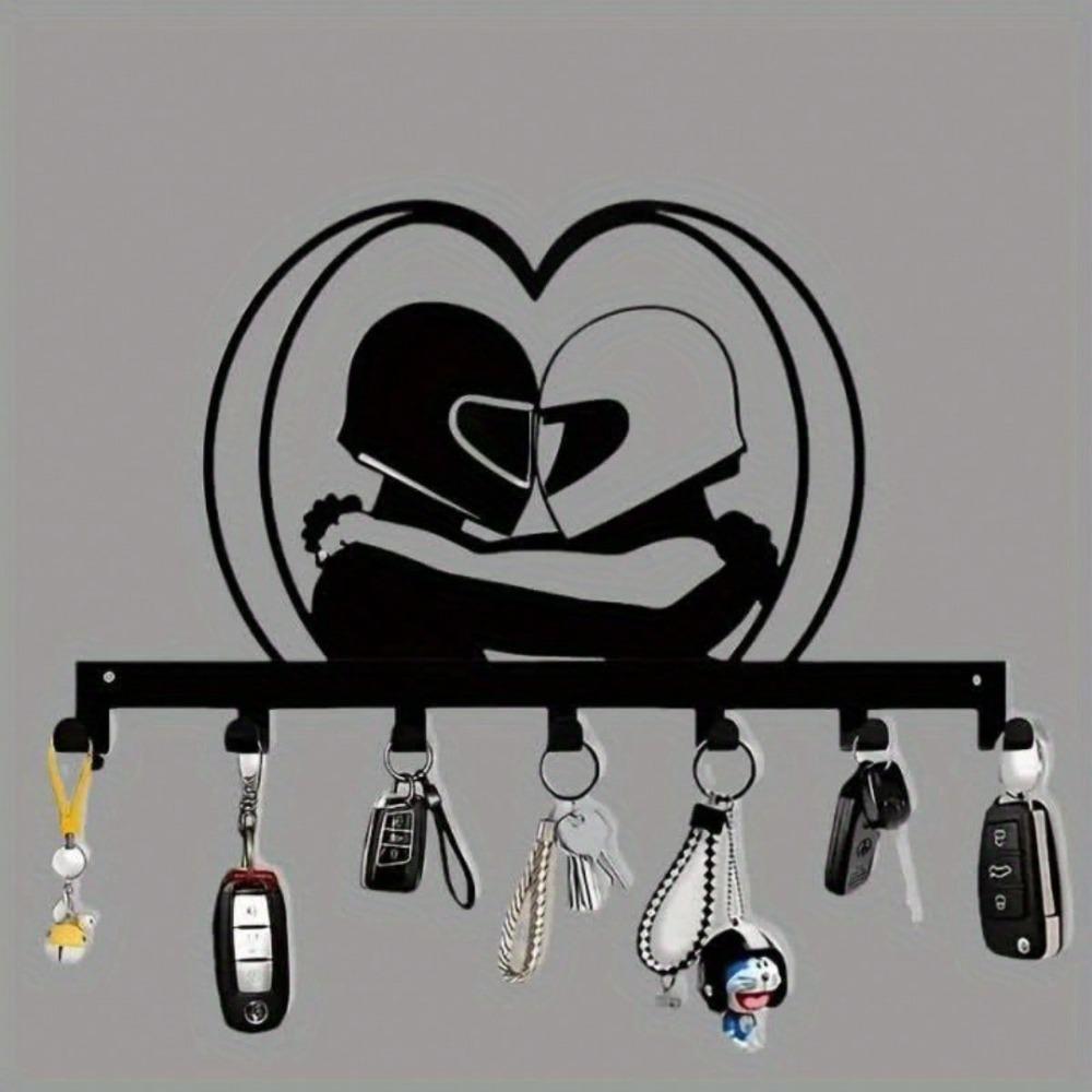 Metal Heart Key Holder with 7 Hooks Rustproof Wall Mounted Decorative Rack for Home Entryway Kitchen