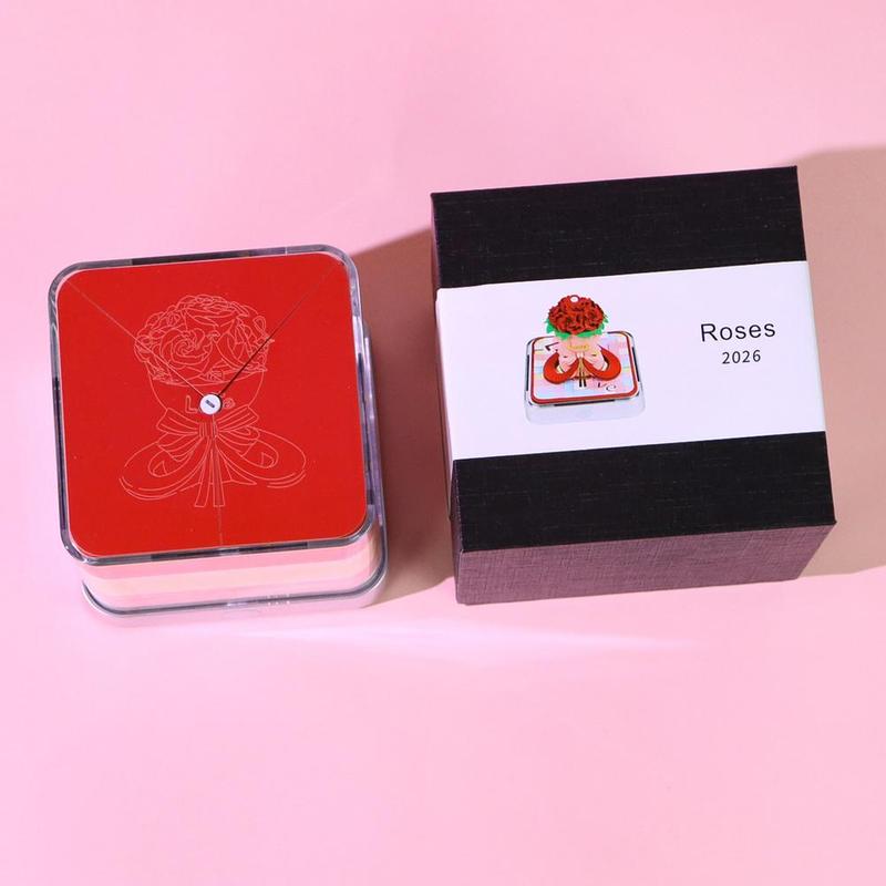 Paper Carving Art Notepad 3D 2026 Calendar Desktop Ornament Bouquet Memo Pad Hand Tear With Display Case For New Year Gift