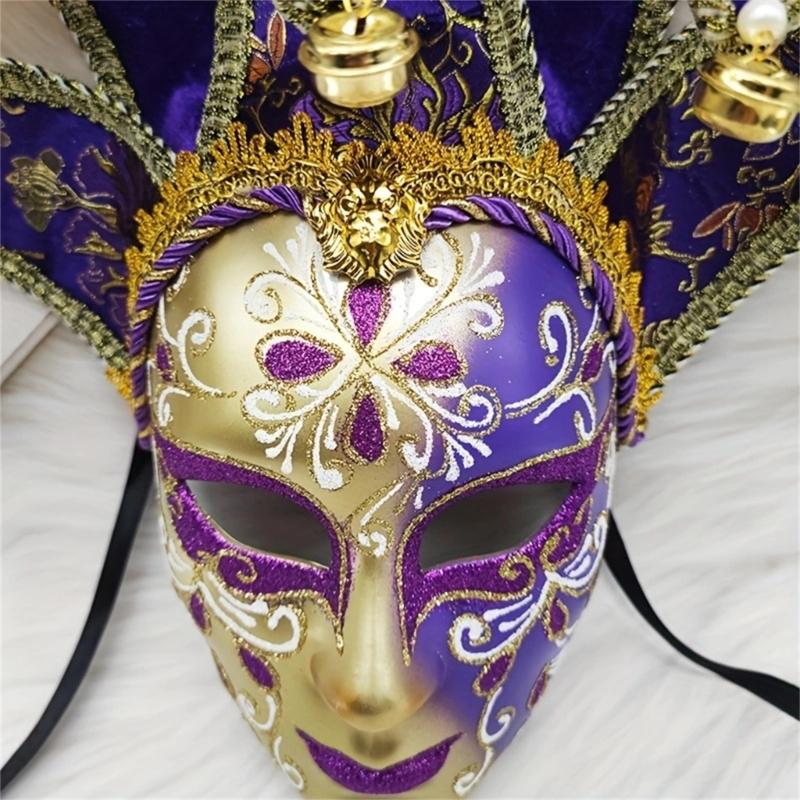 Masked Ball Mask With Bells Vintage Jester Mask Comedy Mask for Men Women Masked Ball Proms Halloween Cosplay Parties