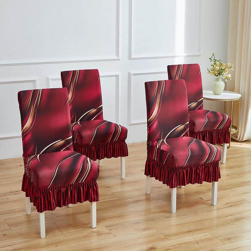 Four Seasons Printed Chair Cover One-piece Dining Chair Cover One-piece Dust Cover All-inclusive Elastic Skirt Household Chair Cover