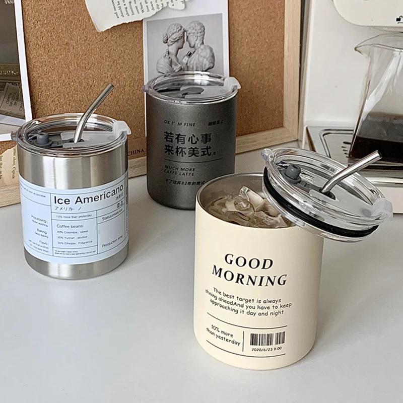 304 Stainless Steel Ice American Style Keep Cold Coffee Cup Double Vacuum Mug Home Double Drinking Lid Portable Insulation Cup