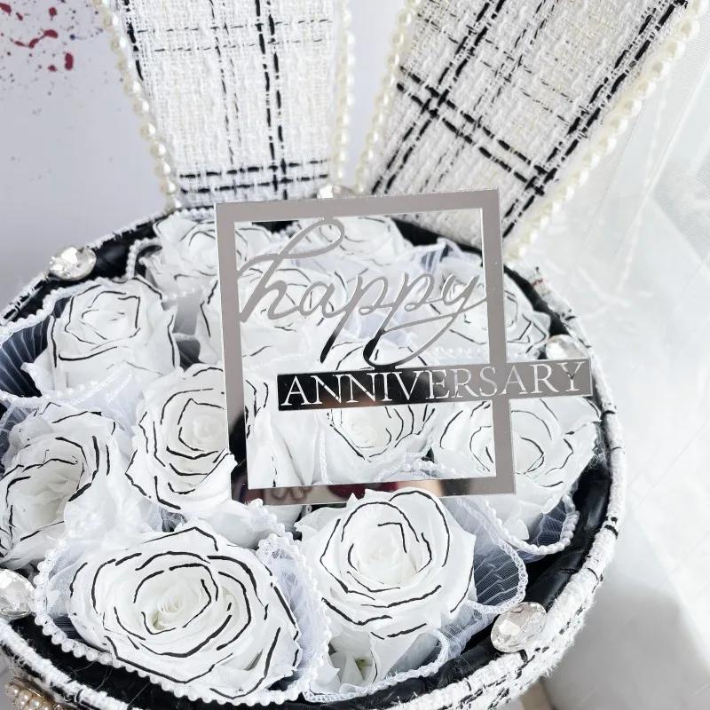 Side Rose Gold Happy Birthday Party Cake Toppers Acrylic Birthday Cake Topper for Baby Birthday Party Cake Decorating Supplies