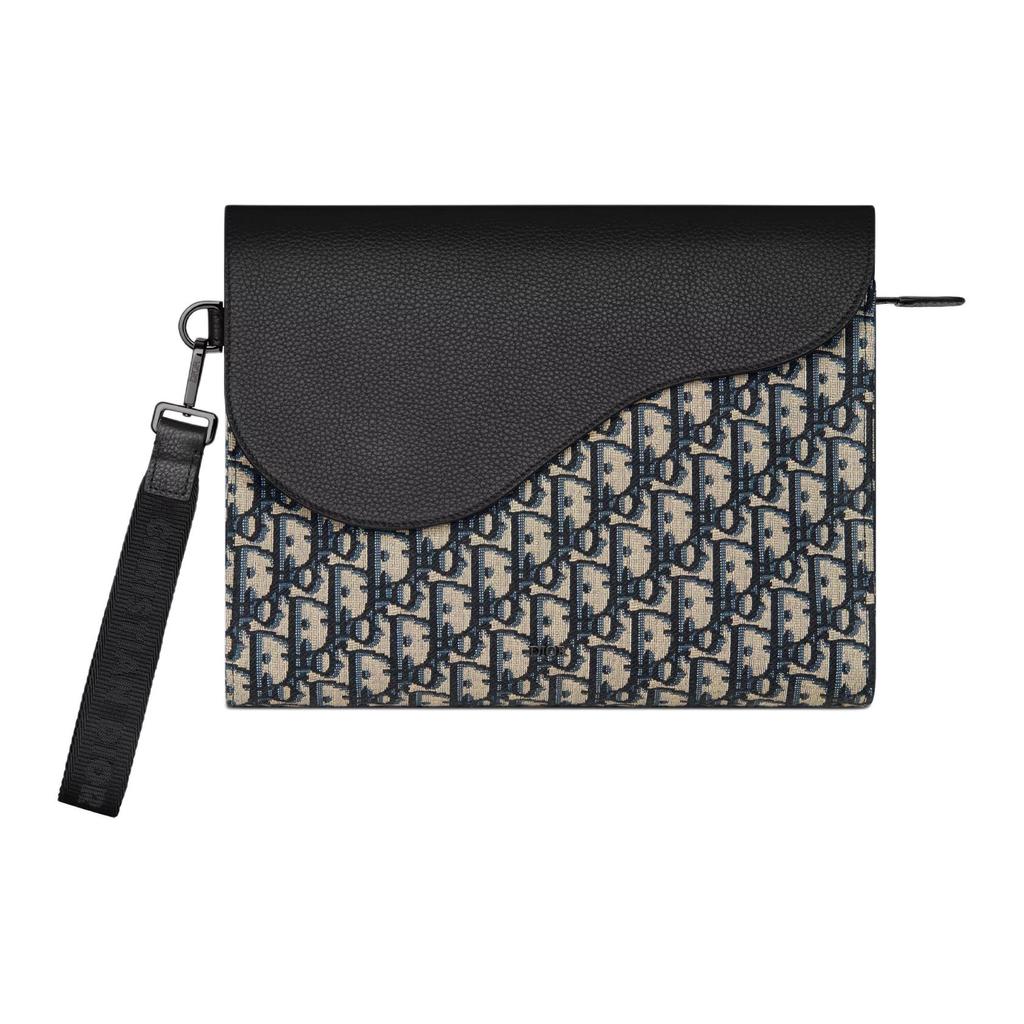 Dior Sattel Abnehmbarer Riemen Logo Baumwolle Und Leder Clutch Unisex Clutch Beige Schwarz 2ADCA540YKS-H27E