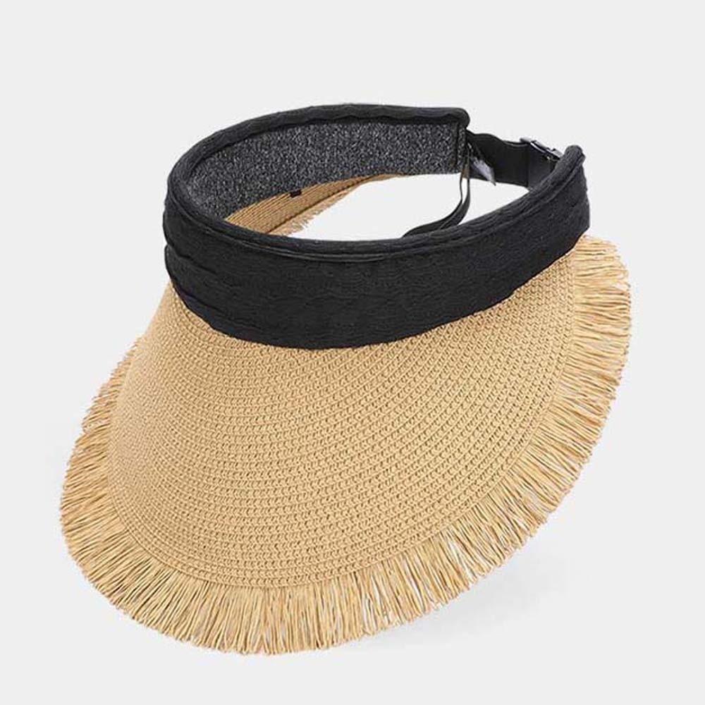 Portable Straw Visor Cap Solid Color Sunscreen Empty Top Hat Folding Sunshade Hat  Travel