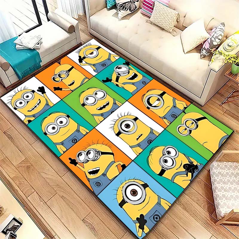 Minions Themed Round Rug Cartoon Flannel Carpet Non-Skid Floor Mat Children Playroom Bedroom Home Decor