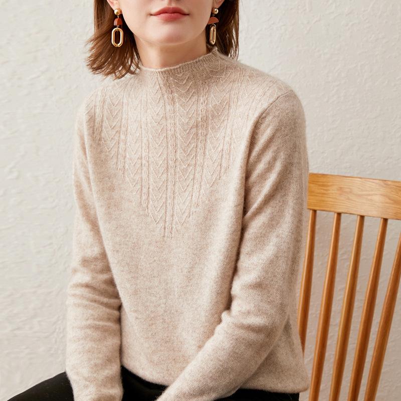 2026 Autumn/Winter Women's Knit Sweater, Half-High Collar Crochet Base Layer, Long Sleeve
