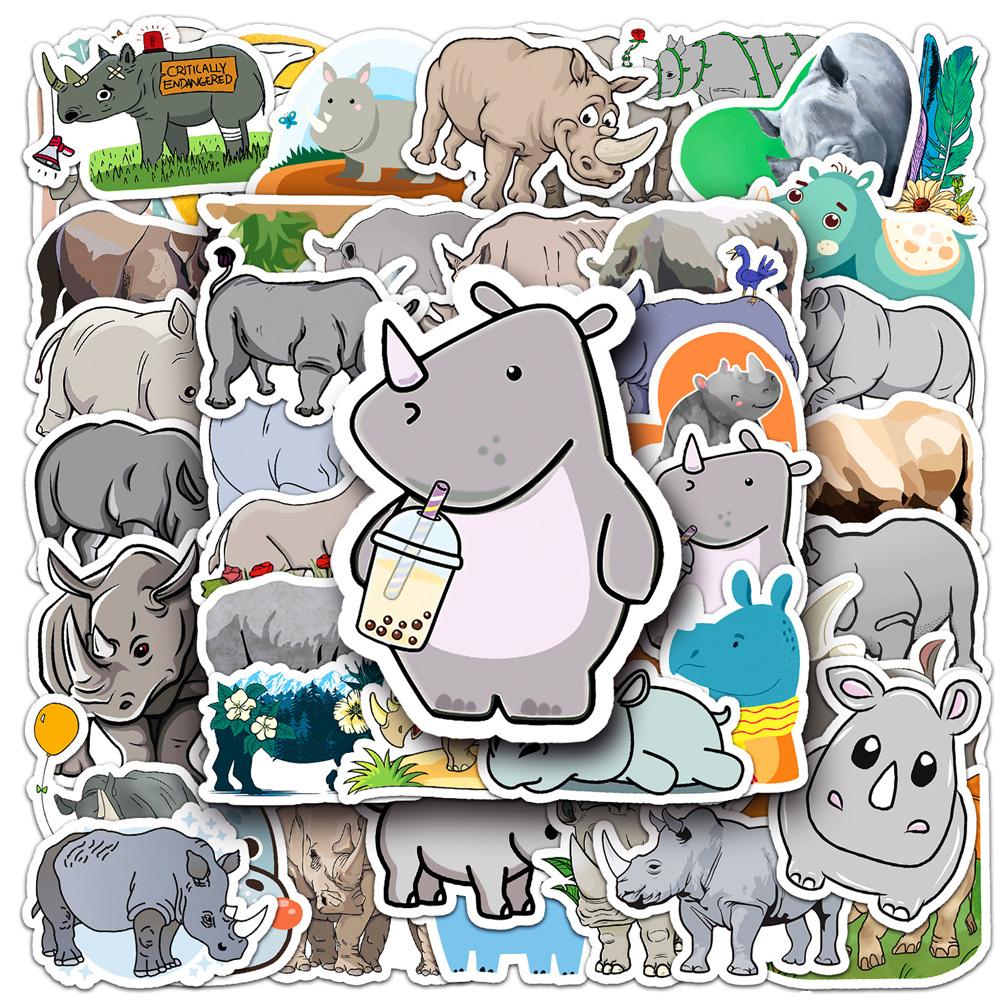 10 30 50Pcs Animal Rhinoceros Cartoon Stickers Cute Graffiti Decals Diy Notebook Scrapbook Laptop Phone Classic Kids Toy Sticker