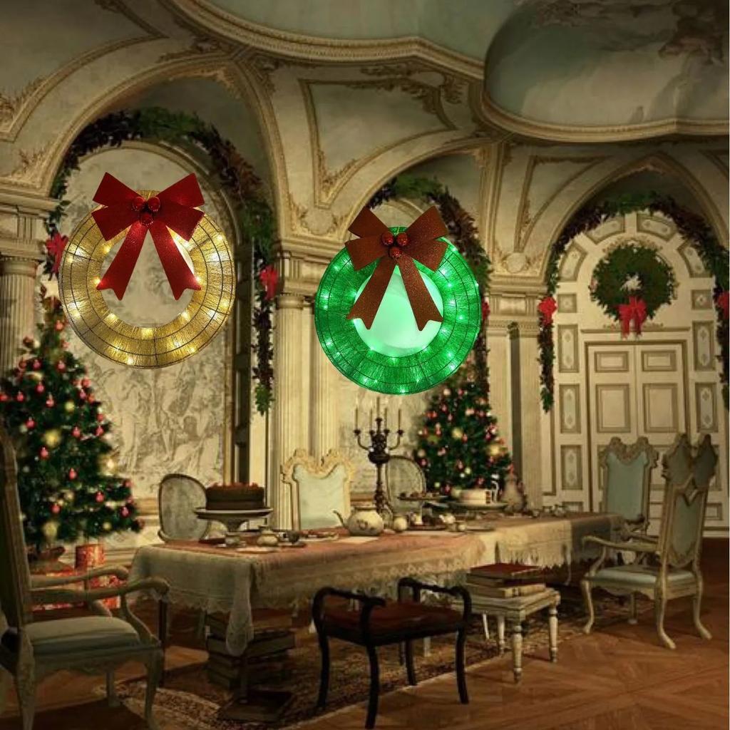 Creative Fashion Christmas Wreath Metal Luminous Wreath Led Warm Light Christmas Decoration Hot-Selling Door Pendant