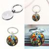 Watercolor Bird Group Glass Keyring With Alloy Material For Gift And Everyday Use