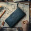 LEATHER VILLAGE Leather Pencil Pouch Blue 20x10cm Double Pocket Elegant and Practical Zipper Pouch Holder for and Women - - - - Artists, Men,