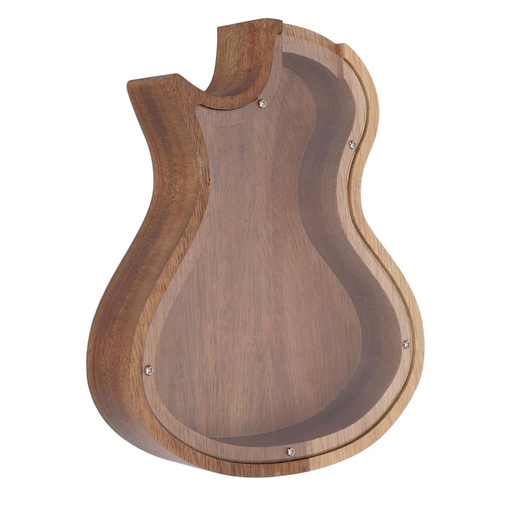 Piggy Bank Money Saving Pot Guitar Shaped Transparent Wooden for Bedroom Tabletop