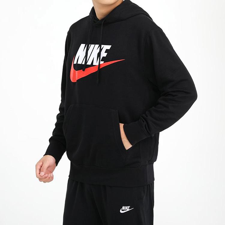 Nike Sportswear Logo Print Pullover Hoodie Men Tops Black CZ9129-010