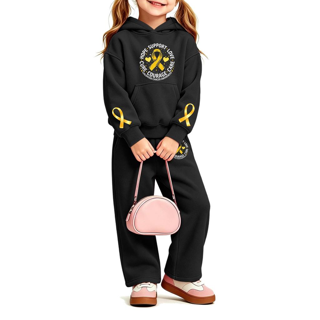 Girls' Print Hoodie and Sweatpants Set, 2-Piece Outfit for Casual Wear
