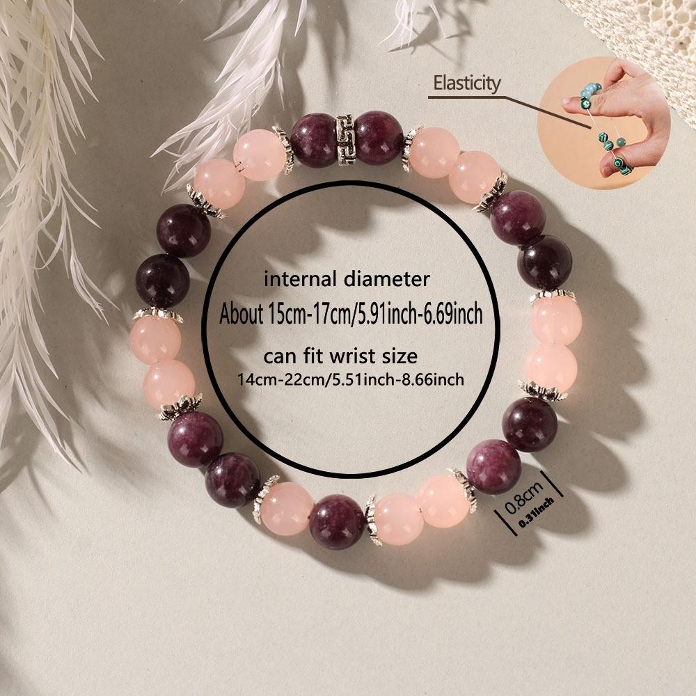 Rose Quartz Dark Red Garnet Beaded Bracelet with Decorative Spacers Elegant Fashion Jewelry for Women Daily Wear Gift
