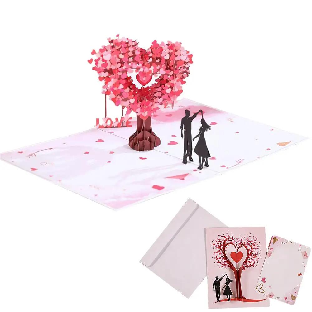 

3D Любовное Дерево Сердца Пара Свадебная Открытка Подарок Горячая Вечеринка День Святого Валентина Блеск Подарок Праздничный Юбилей Свадебный День Открытка Серебро L6Z1