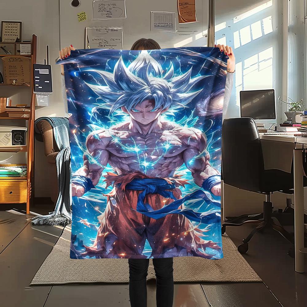 1PC Son Goku Patterned Flannel Blanket Suitable For All Seasons For Home Decor Warmth And Comfort Gifts Holiday Present