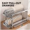 Premium Stainless Steel Pull Out Dish Rack Kitchen Cabinet Drawer Bowl Plate Drying Multi Size Storage Organizer