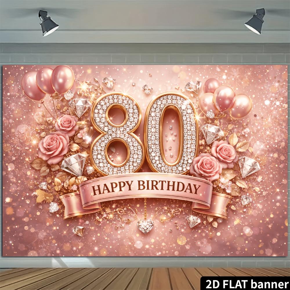 2D plane 80th birthday party banner background fabric rose gold diamond-set number 80 design